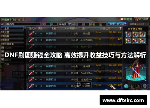 DNF刷图赚钱全攻略 高效提升收益技巧与方法解析